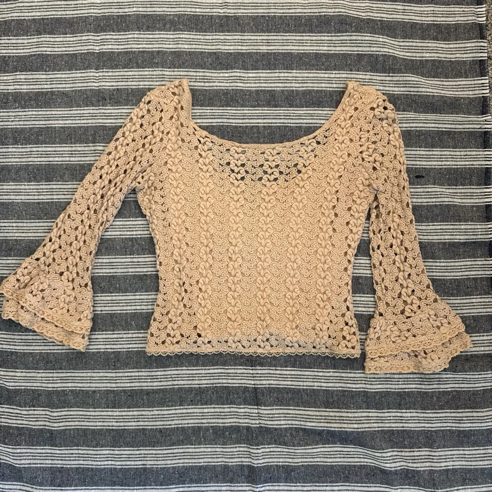 Free People Beige Crochet Knit Bell Sleeve Camisole